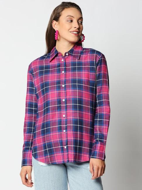 remanika pink & blue pure cotton chequered shirt