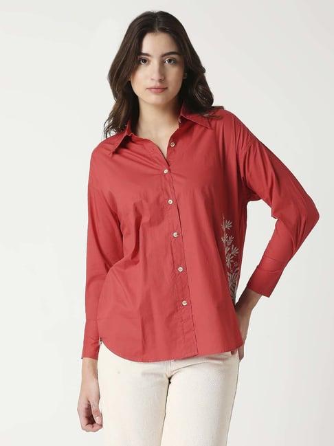 remanika red cotton embroidered shirt