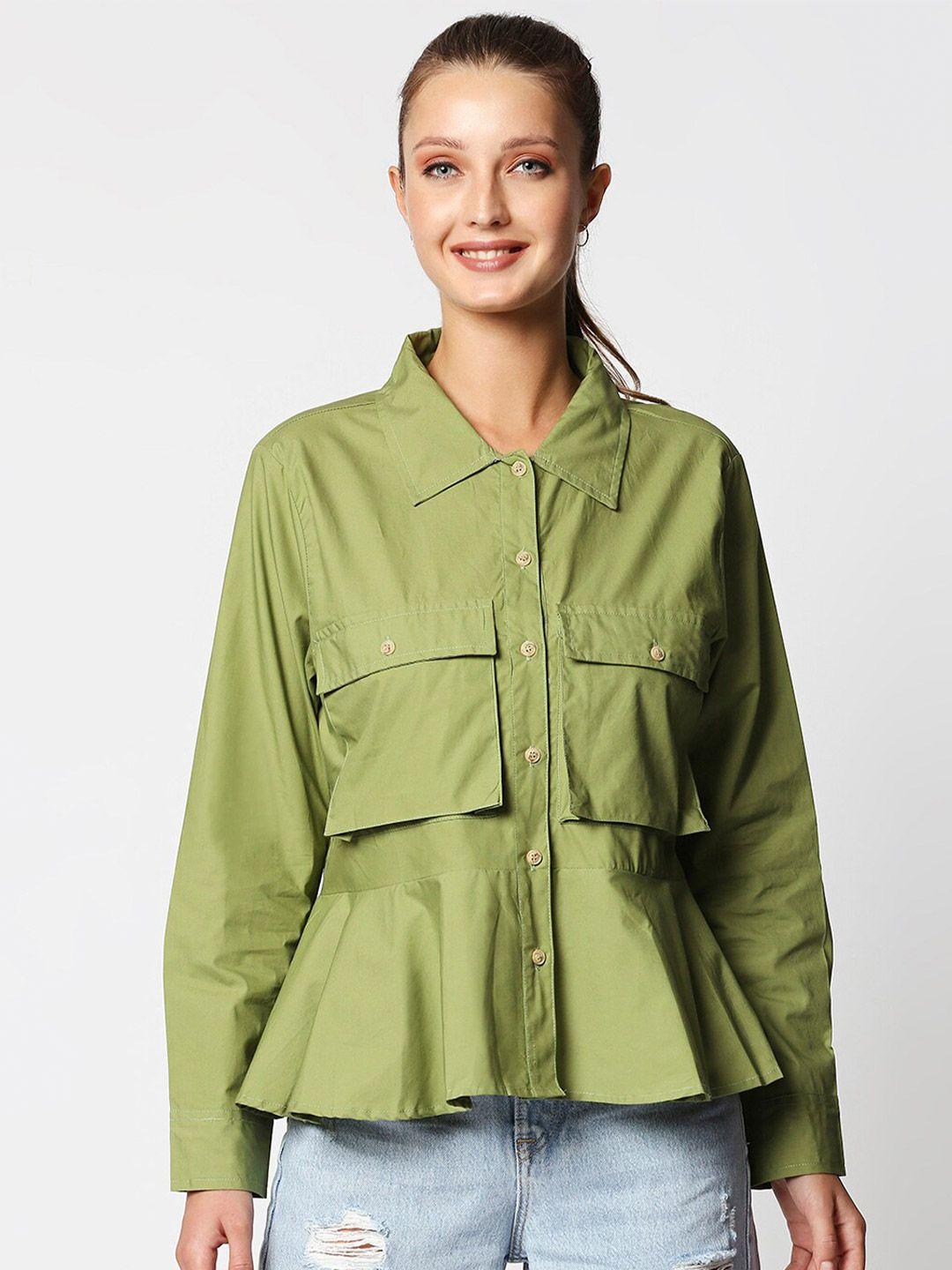 remanika women green comfort casual shirt