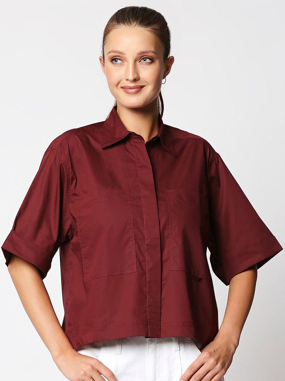 remanika women maroon comfort casual shirt