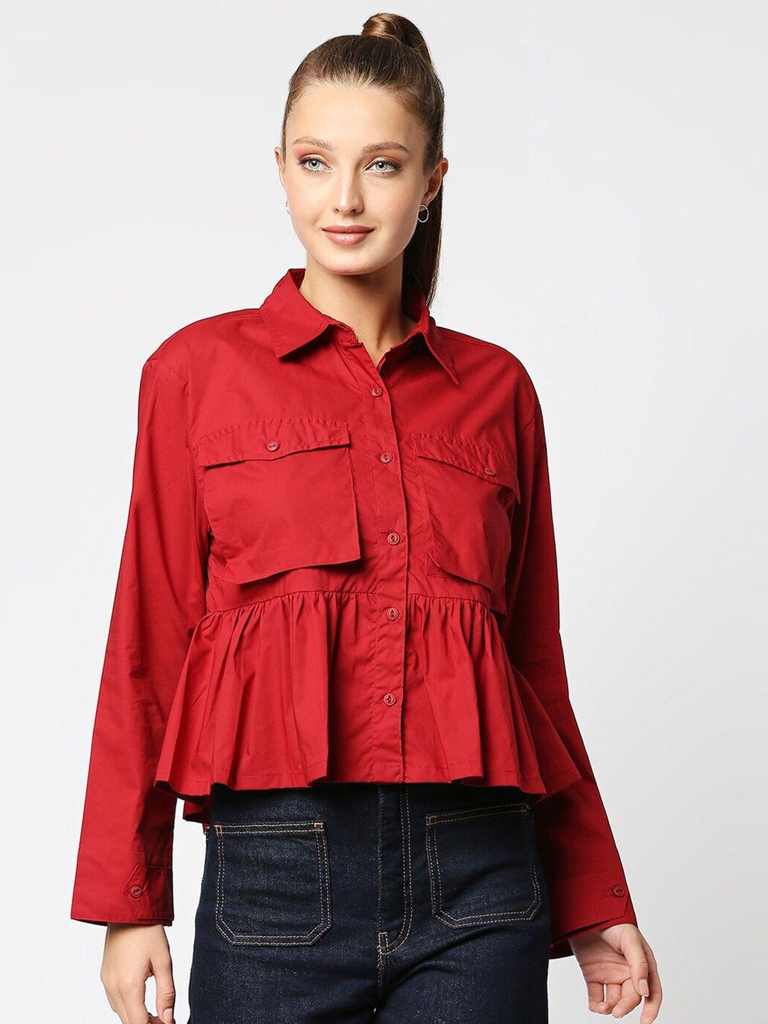 remanika women red comfort casual shirt