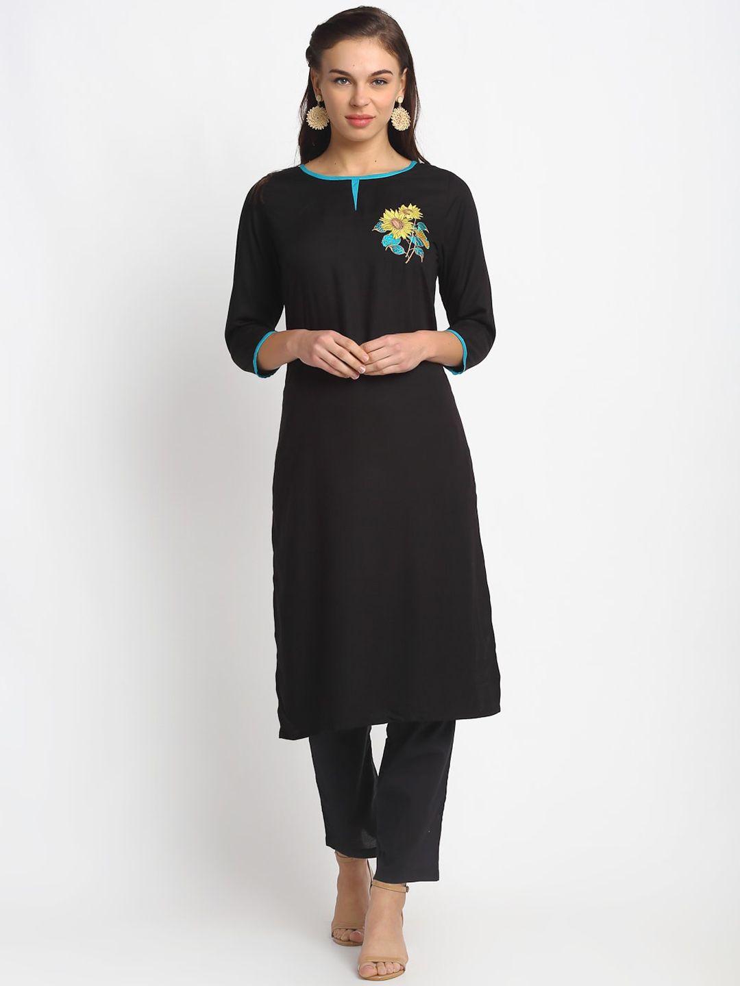 reme women black keyhole neck kurta