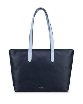 renata large top zip blue leather tote