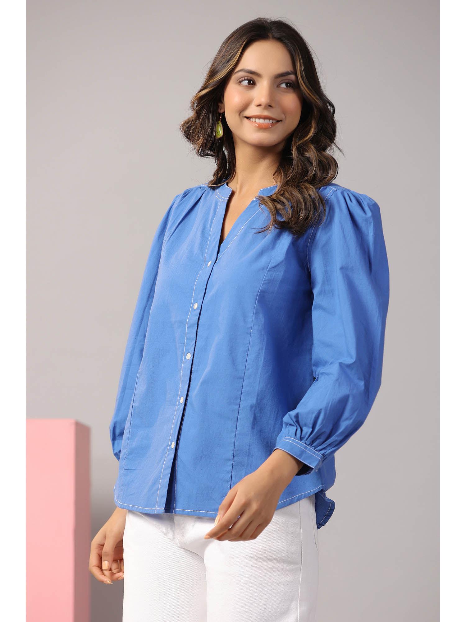 rene blue cotton shirt