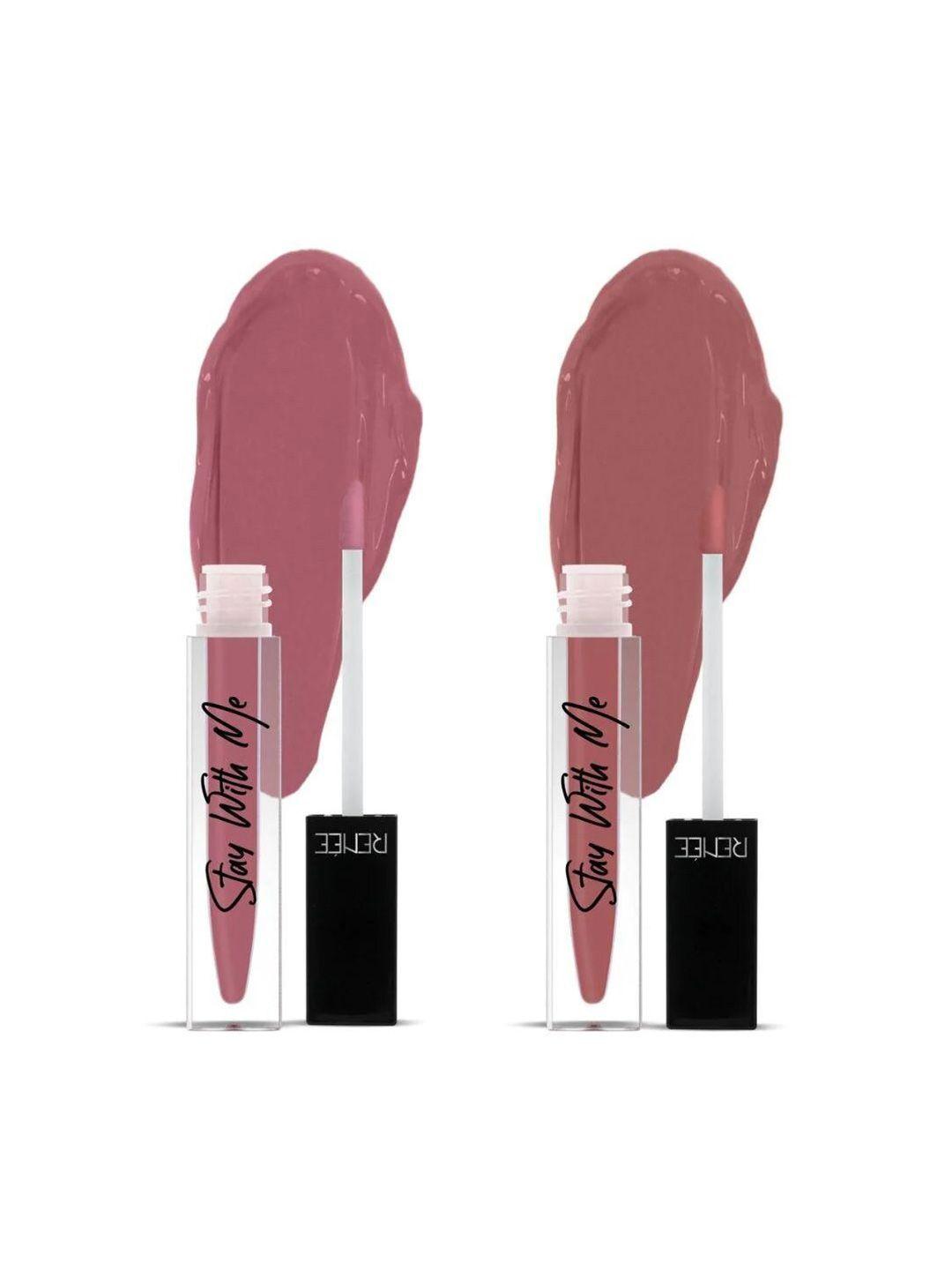 renee set of 2 stay with me matte lipsticks 5ml each - awe for mauve & desire for brown
