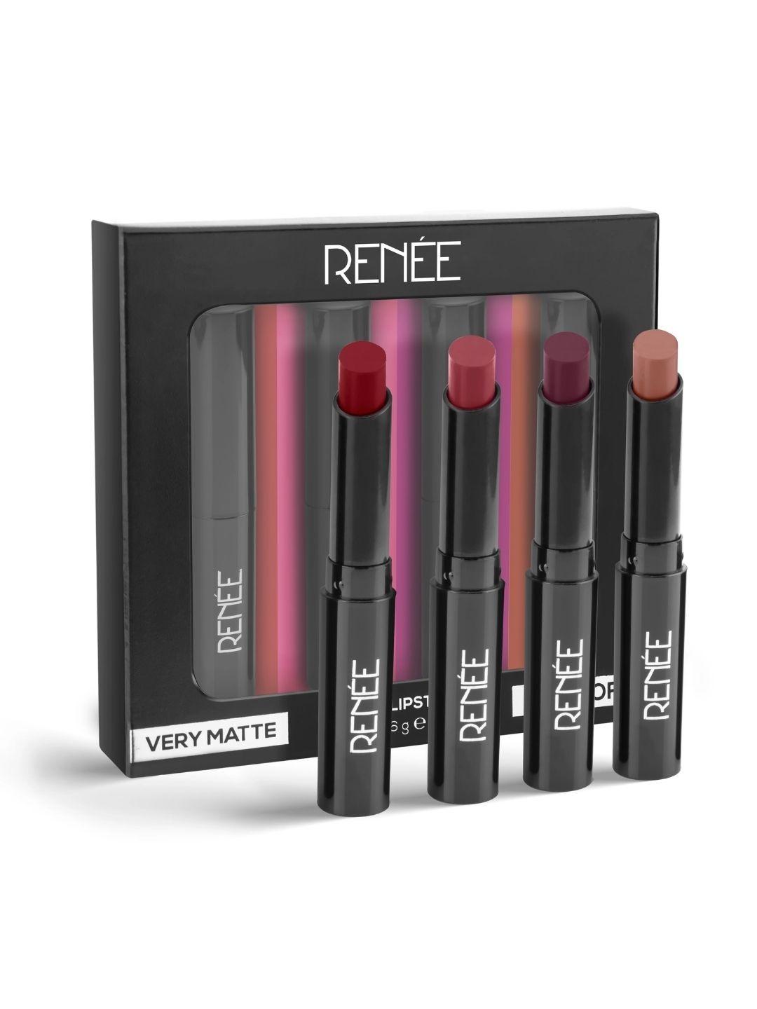 renee set of 4 very matte long-lasting velvet smooth finish lipsticks - 1.6g each