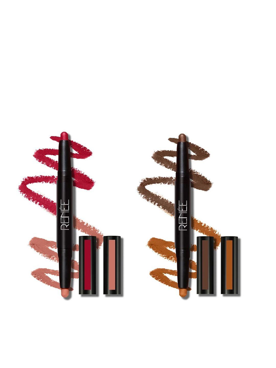 renee 2-in-1 transfer-not matte lip crayon duo - shades lc04 & lc01