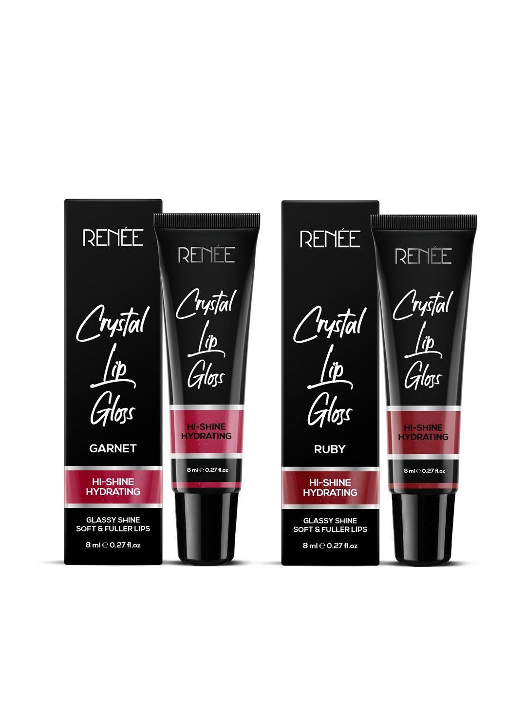 renee crystal hi-shine glassy hydrating lip gloss duo 8ml each - garnet 05 & ruby 06