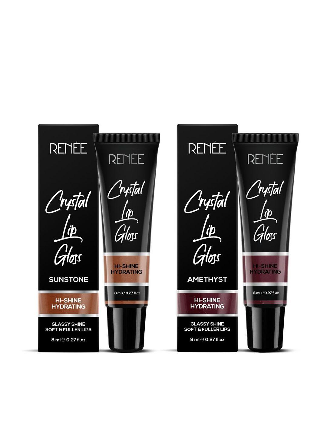 renee crystal hi-shine glassy hydrating lip gloss duo 8ml each - sunstone 03 & amethyst 07