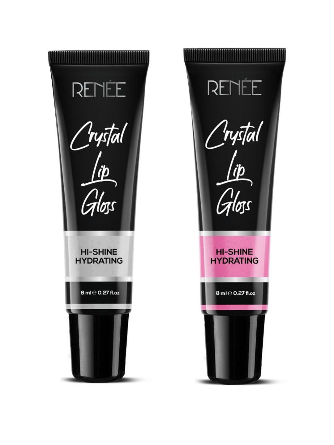 renee crystal hi-shine hydrating lip gloss duo 8ml each - rose quartz 02 & moonstone 01