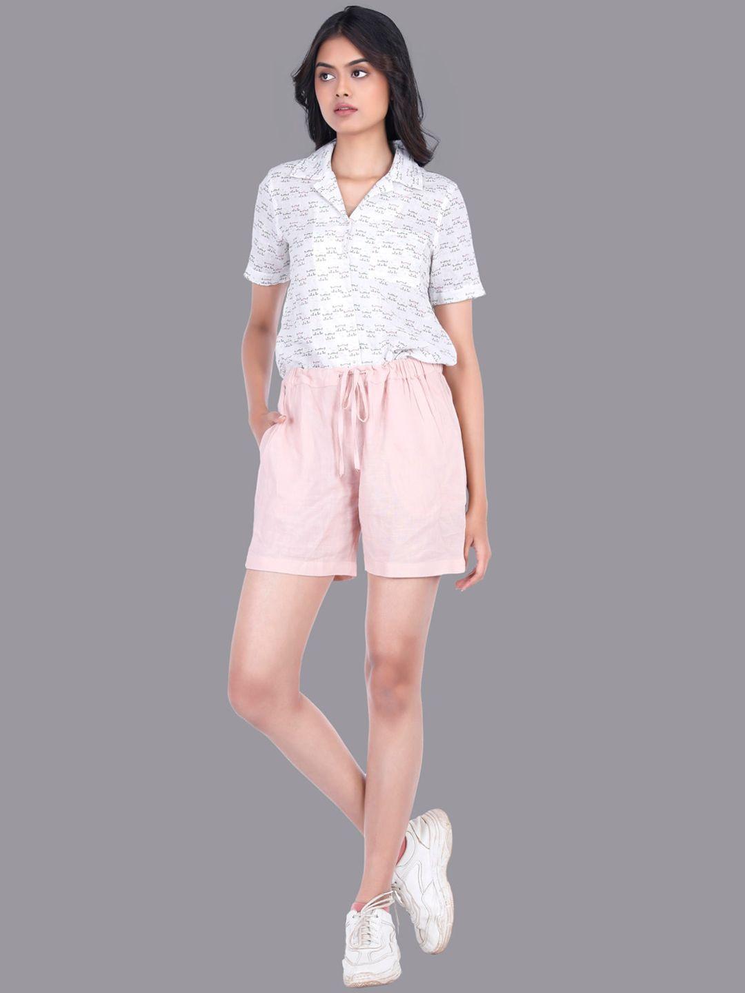 rentiyo women peach-coloured shorts with drawstrings