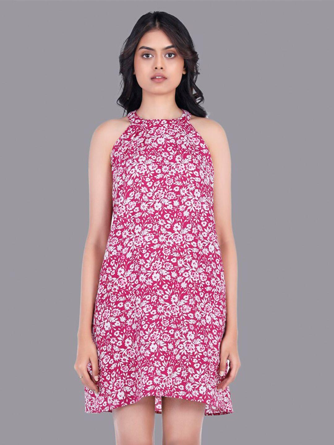 rentiyo pink & white floral halter neck a-line dress