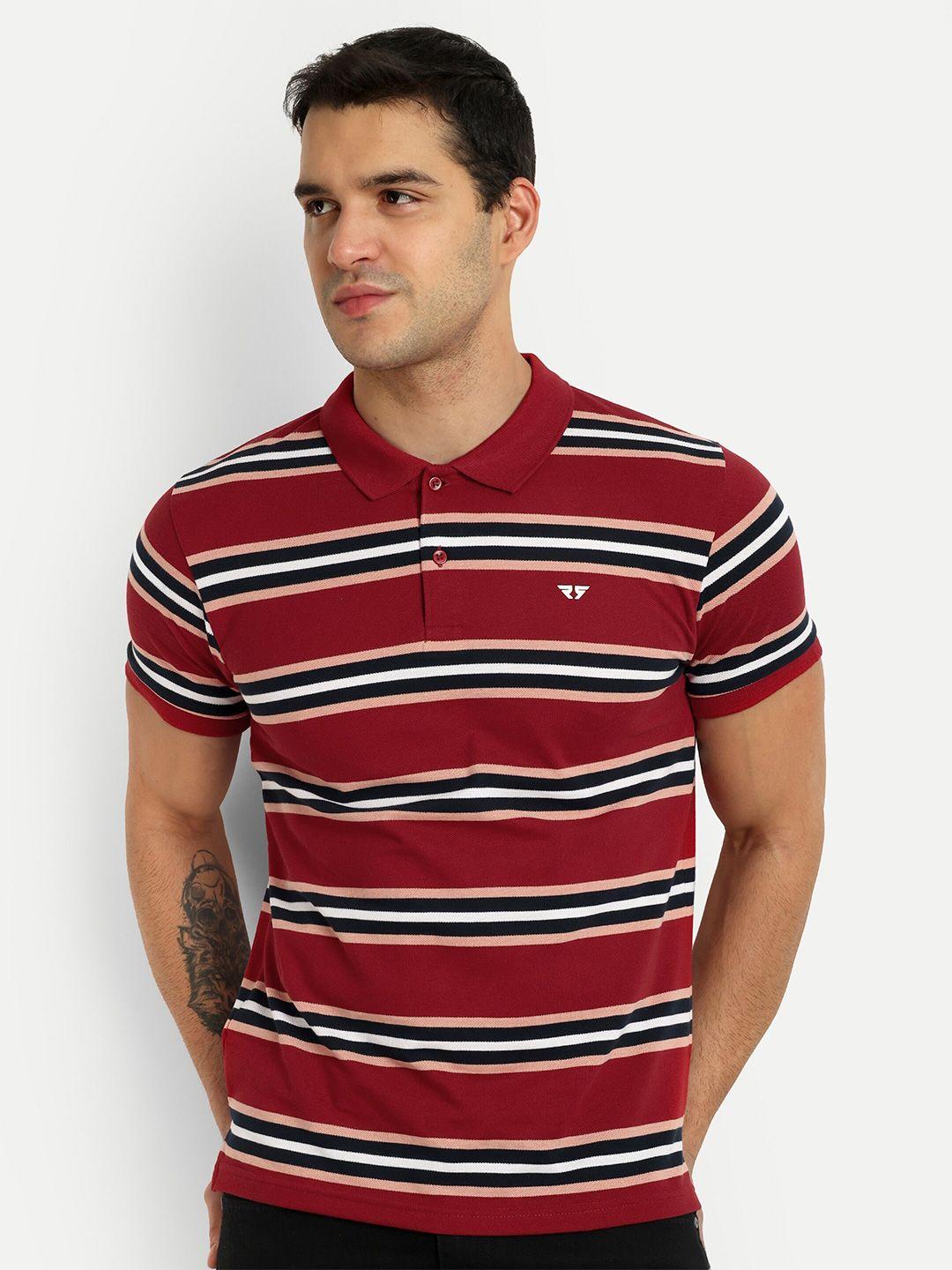 reprise horizontal striped polo collar slim fit t-shirt