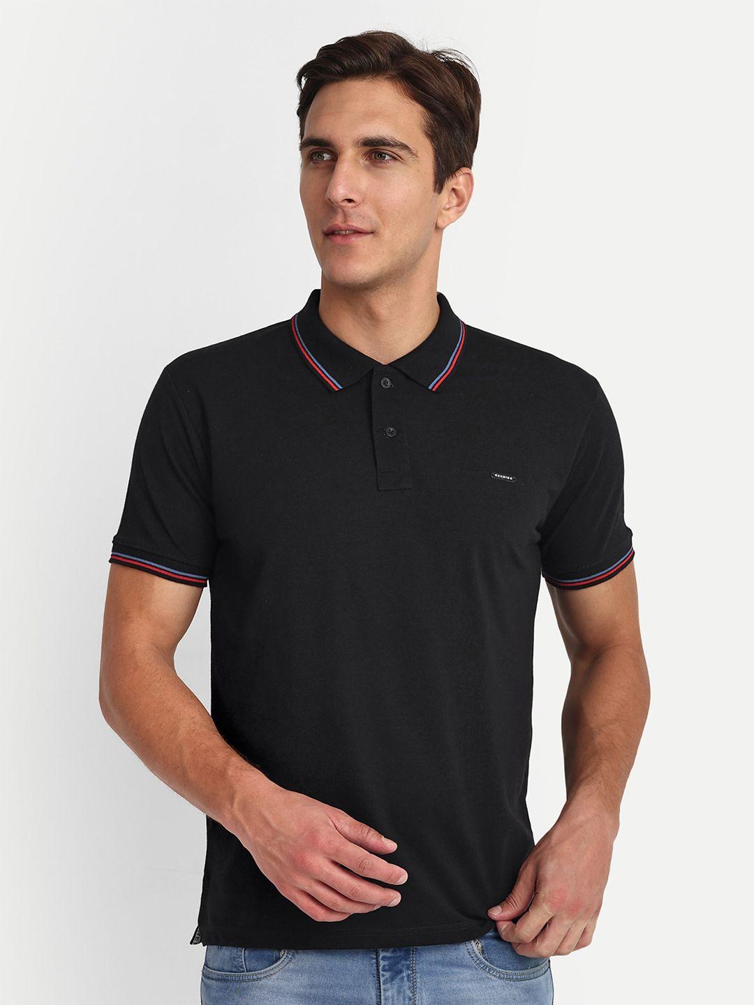 reprise men black polo collar pure cotton pockets slim fit t-shirt