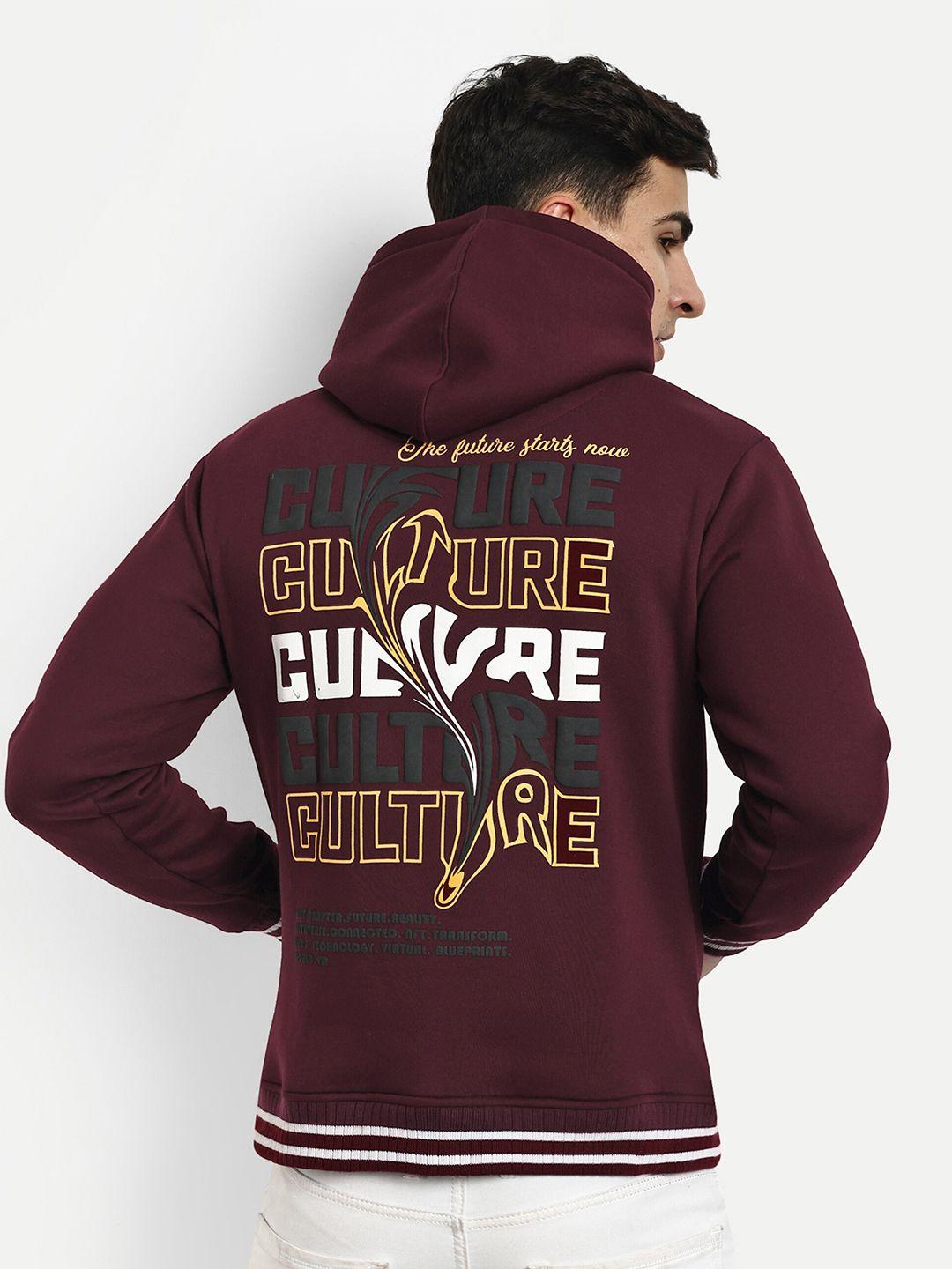 reprise men maroon printed hooded sweatshirt