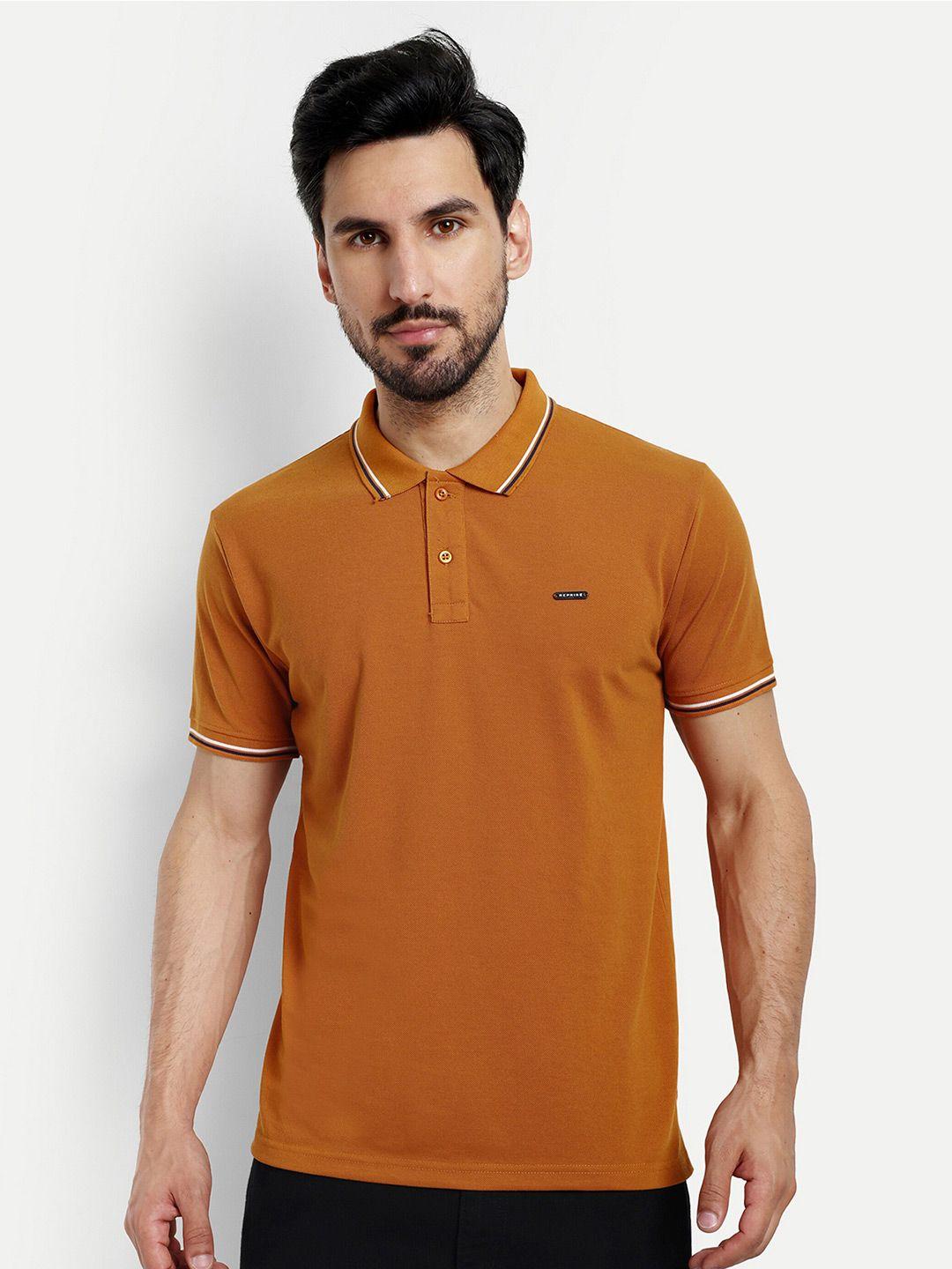 reprise men orange polo collar pure cotton pockets slim fit t-shirt