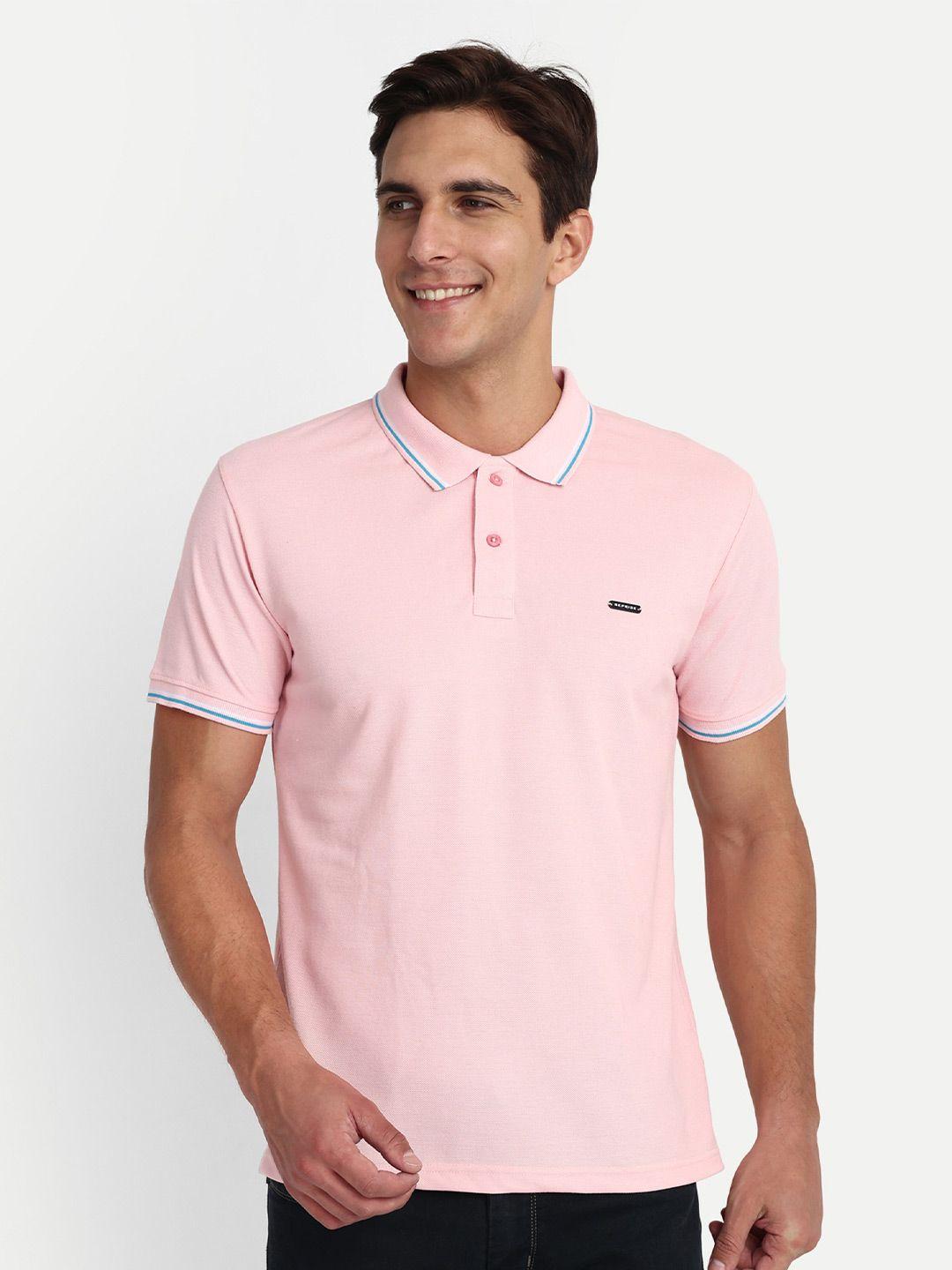 reprise men pink polo collar pure cotton slim fit t-shirt