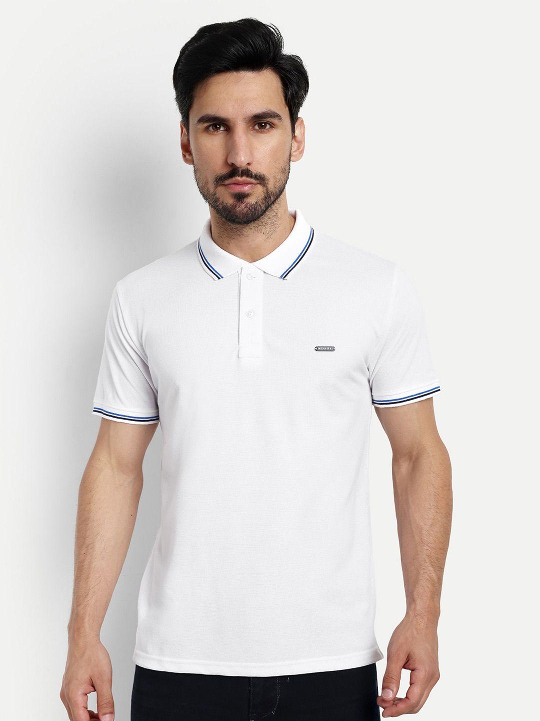 reprise men white polo collar pure cotton pockets slim fit t-shirt