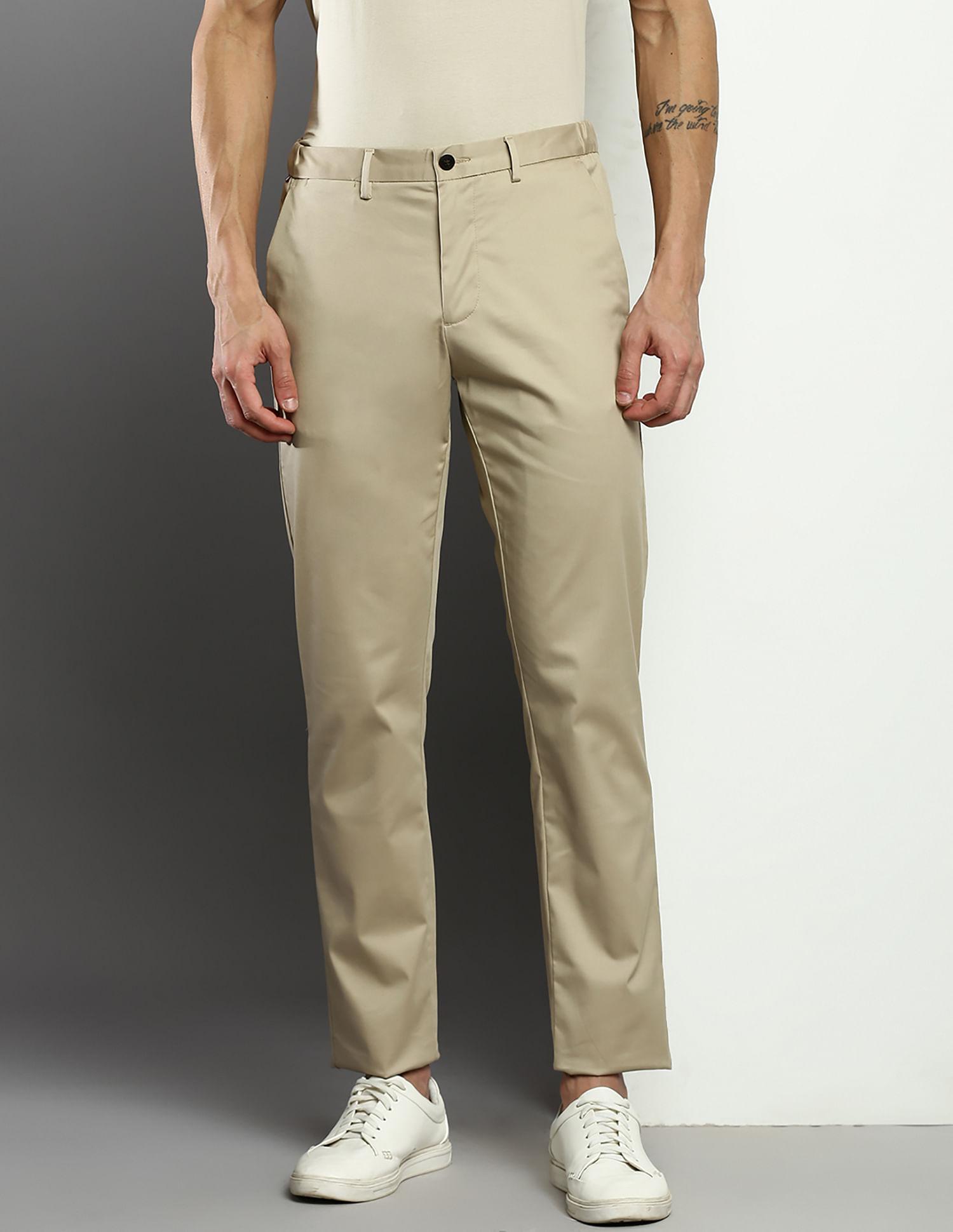 reprocessed polyester slim fit casual trousers