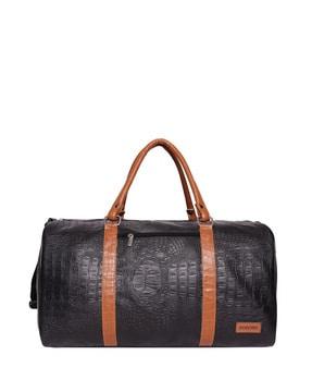 reptile print duffle bag with adjustable strap