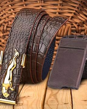 reptilian pattern wide belt with card holder