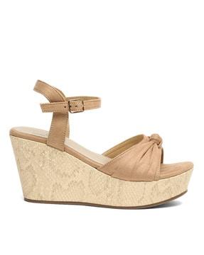reptilian pattern ankle strap wedges