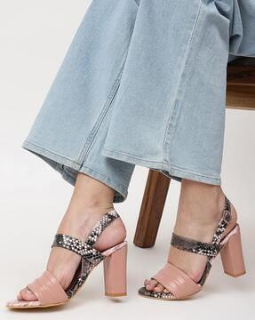 reptilian pattern chunky heeled sandals