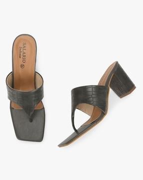 reptilian pattern chunky heeled slip-on sandals