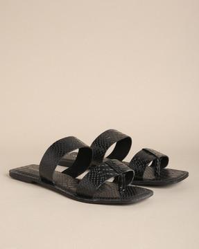 reptilian pattern double-strap sandals