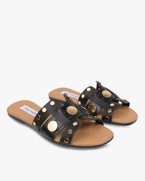 reptilian pattern flat sandals with rivets