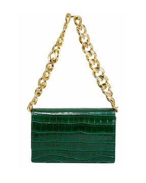 reptilian pattern shoulder bag with chain strap