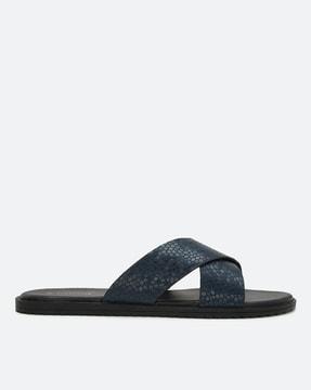 reptilian pattern slip-on flat sandals