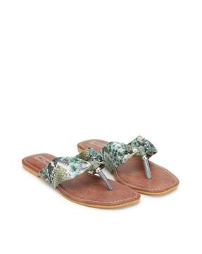 reptilian pattern t-strap sandals