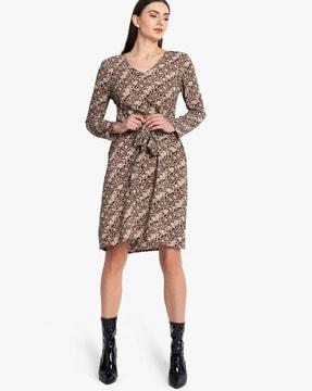 reptilian print dress with tie-up