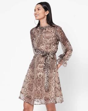 reptilian print fit & flare dress