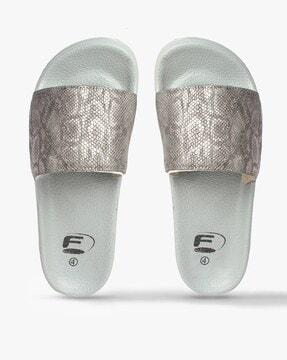 reptilian print flip-flops