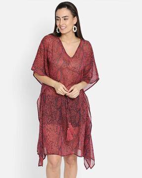 reptilian print v-neck kaftan dress