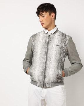 reptilian print zip-front jacket