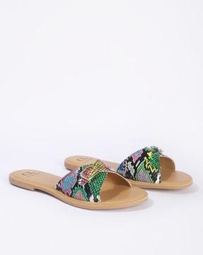 reptilian slip-on flat sandals