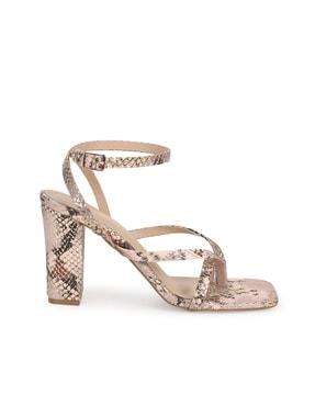 reptilian strappy chunky heeled sandals