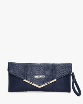 reptilian texture flap-over clutch with wrist loop