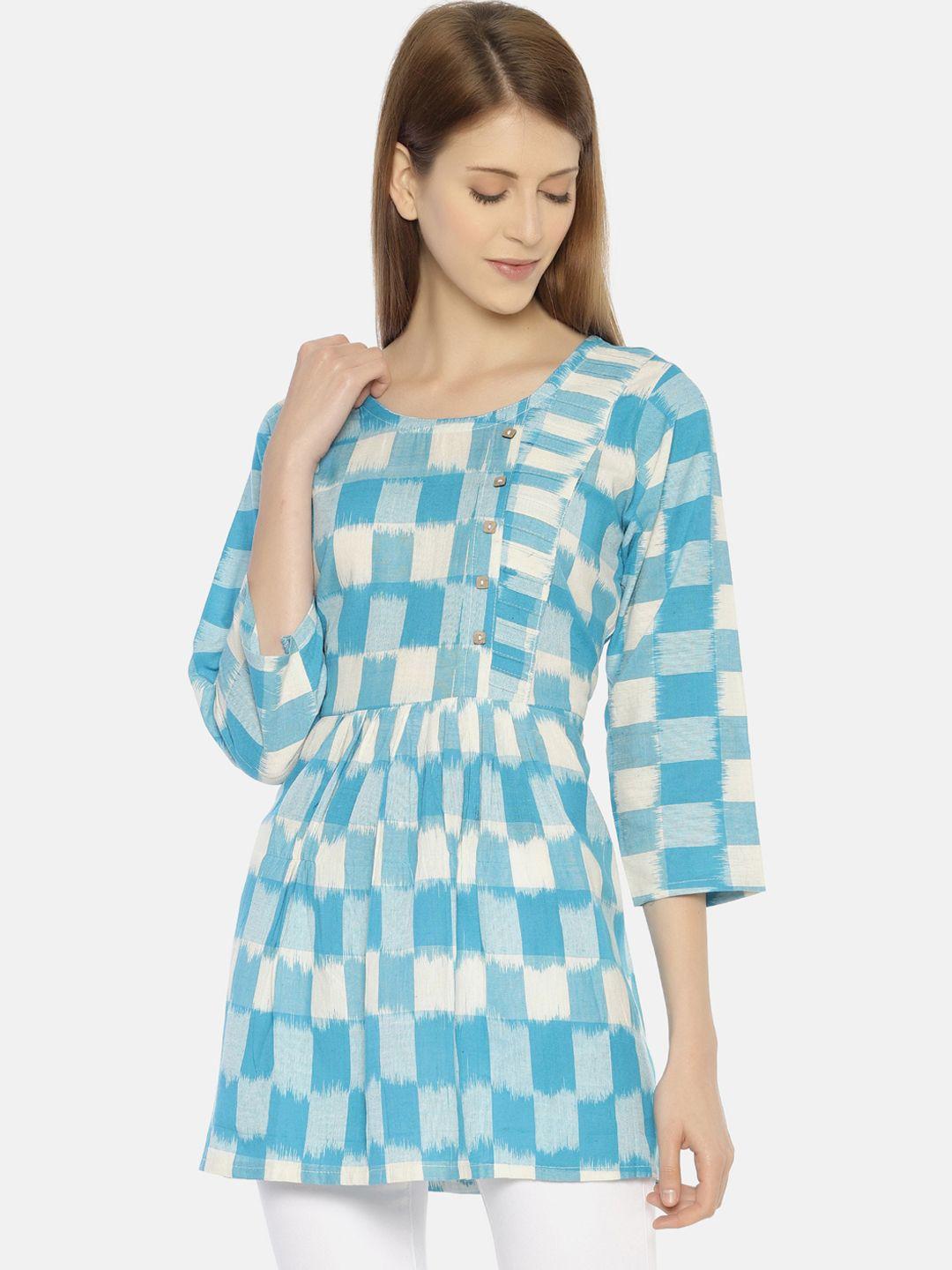 resha women blue & white printed box ikat tunics