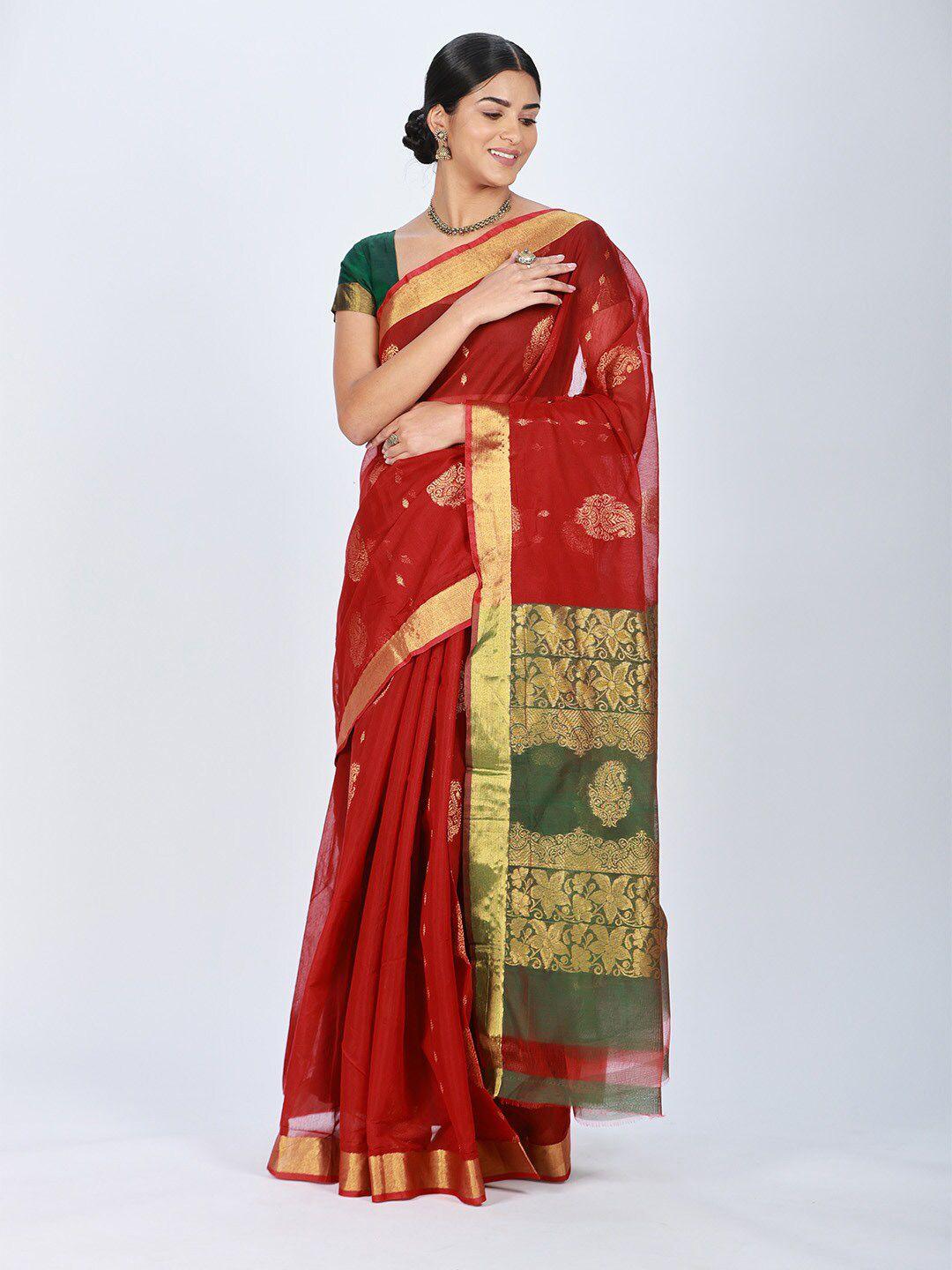 reshaweaves paisley woven design zari pure cotton kota saree