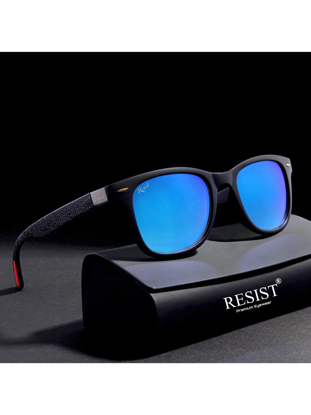 resist eyewear unisex mirrored lens & black wayfarer sunglasses with uv protected lens