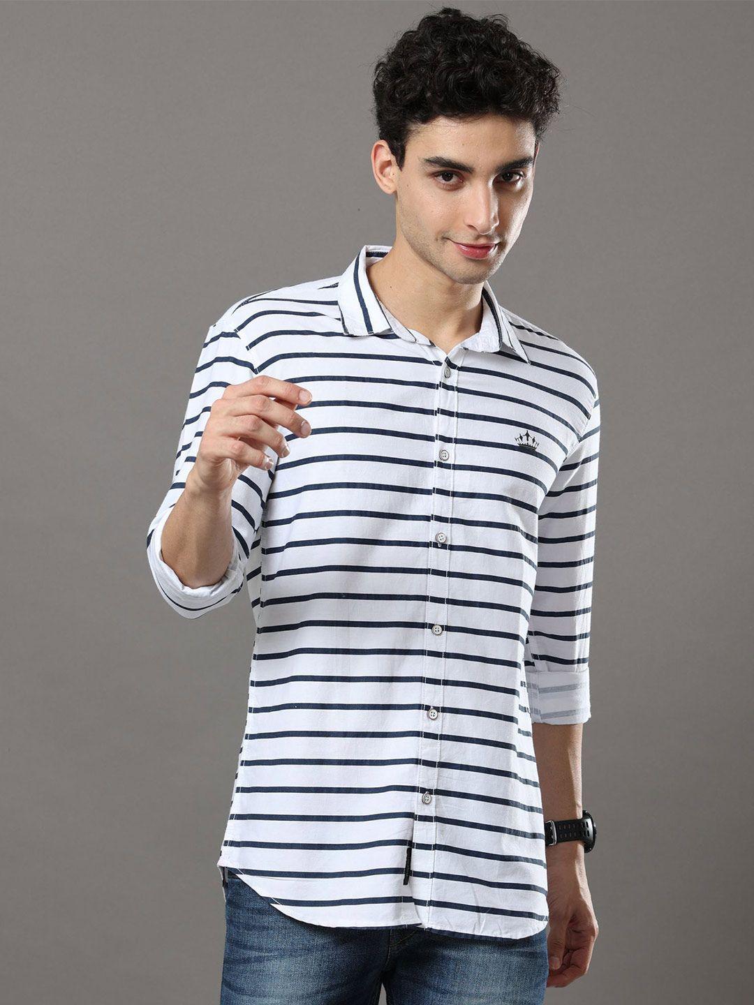 reslag horizontal striped cotton slim fit casual shirt