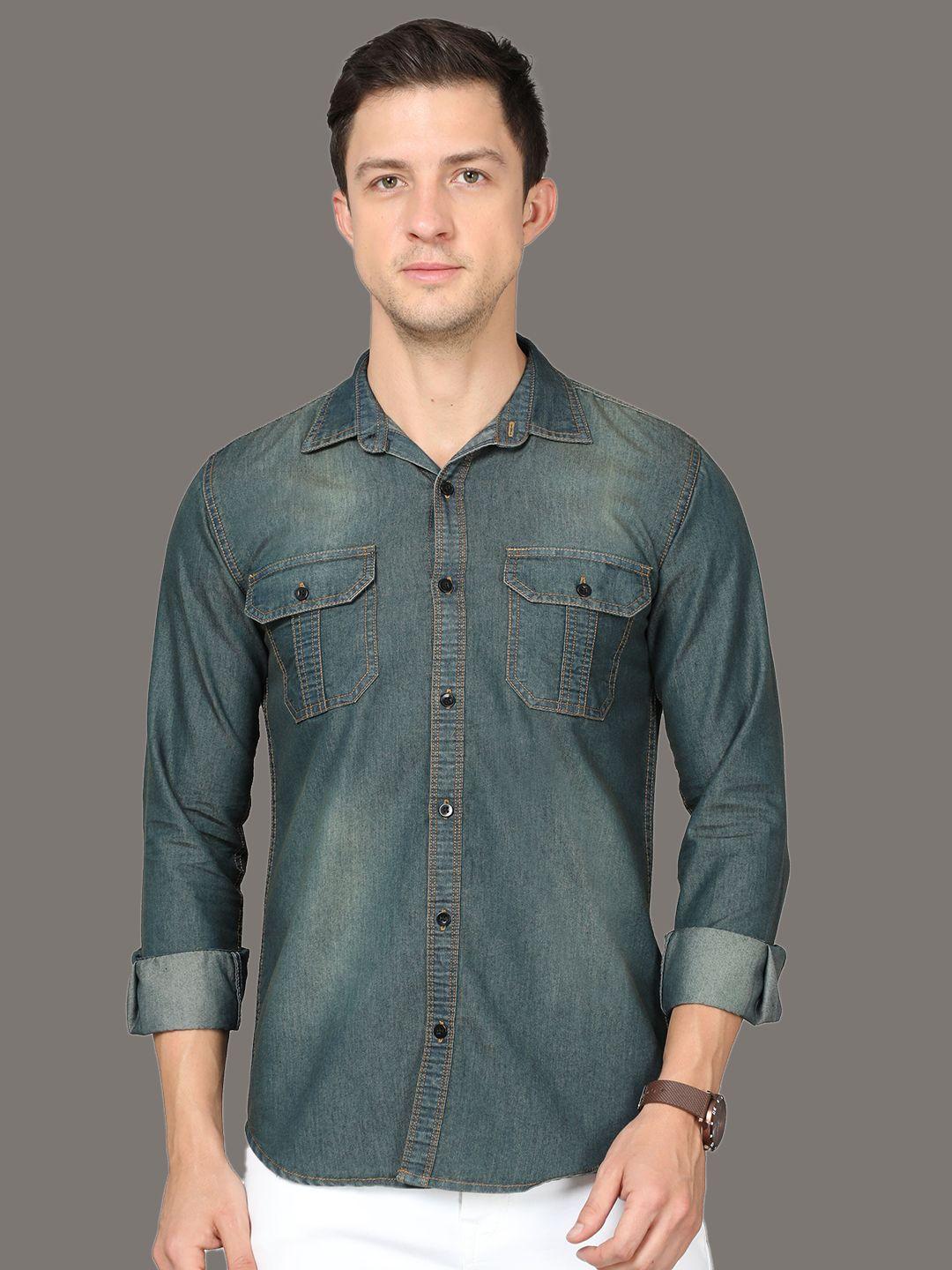 reslag men blue faded opaque casual shirt