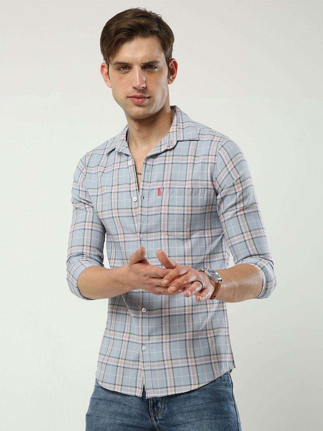 reslag slim fit tartan checks cotton shirt