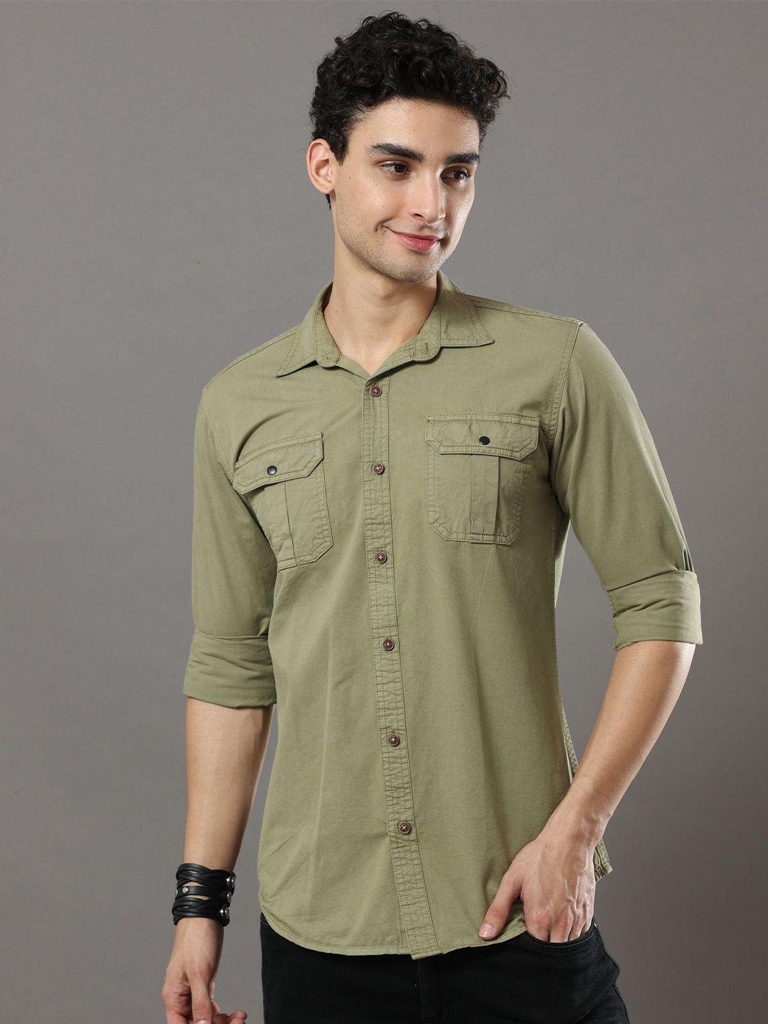 reslag spread collar cotton slim fit casual shirt