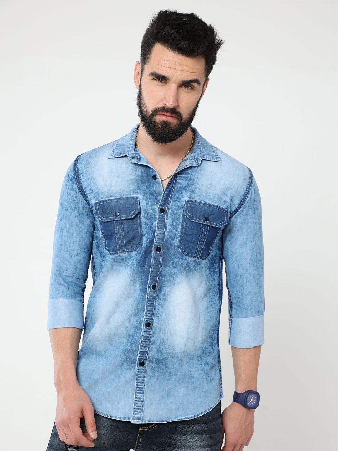 reslag spread collar faded denim casual shirt