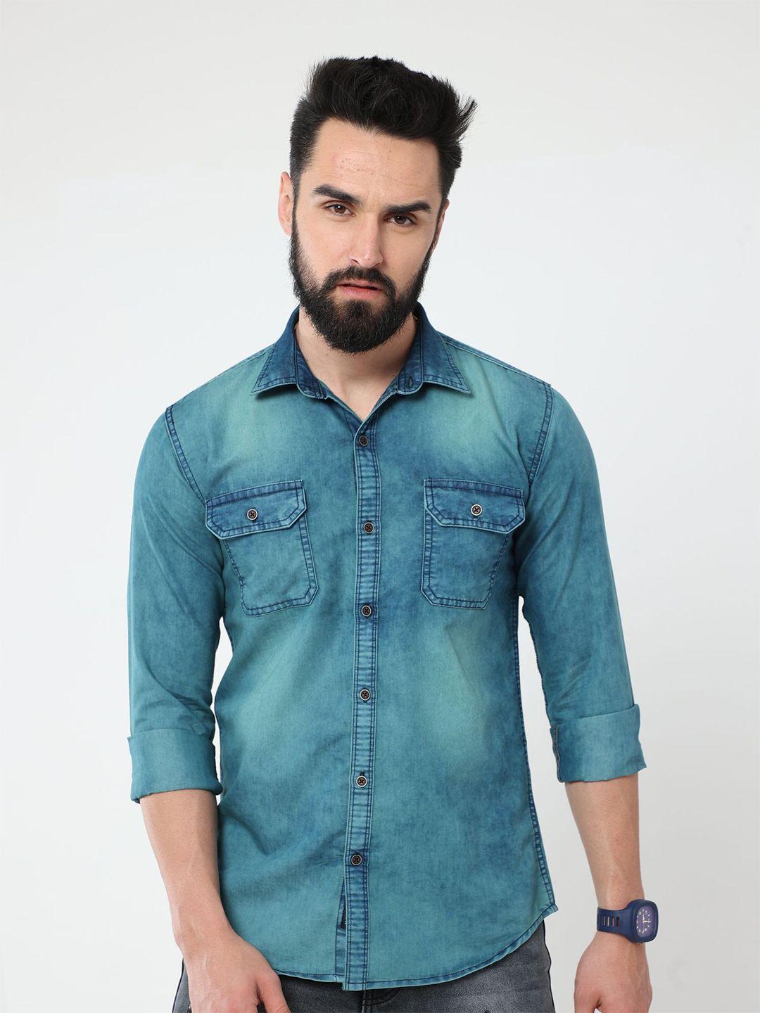 reslag spread collar faded denim casual shirt